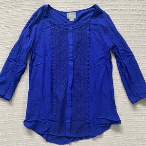 Anthropologie Maeve blue embroidered top.